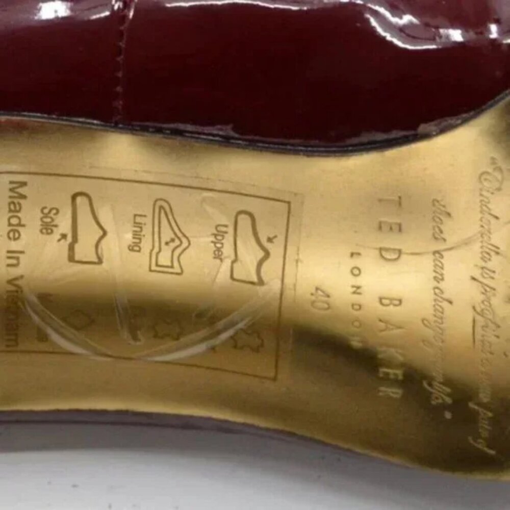 Ted Baker Cranberry Red Patent Leather Gold Dress Christmas Heels Pumps 40 9.5 - Picture 15 of 16